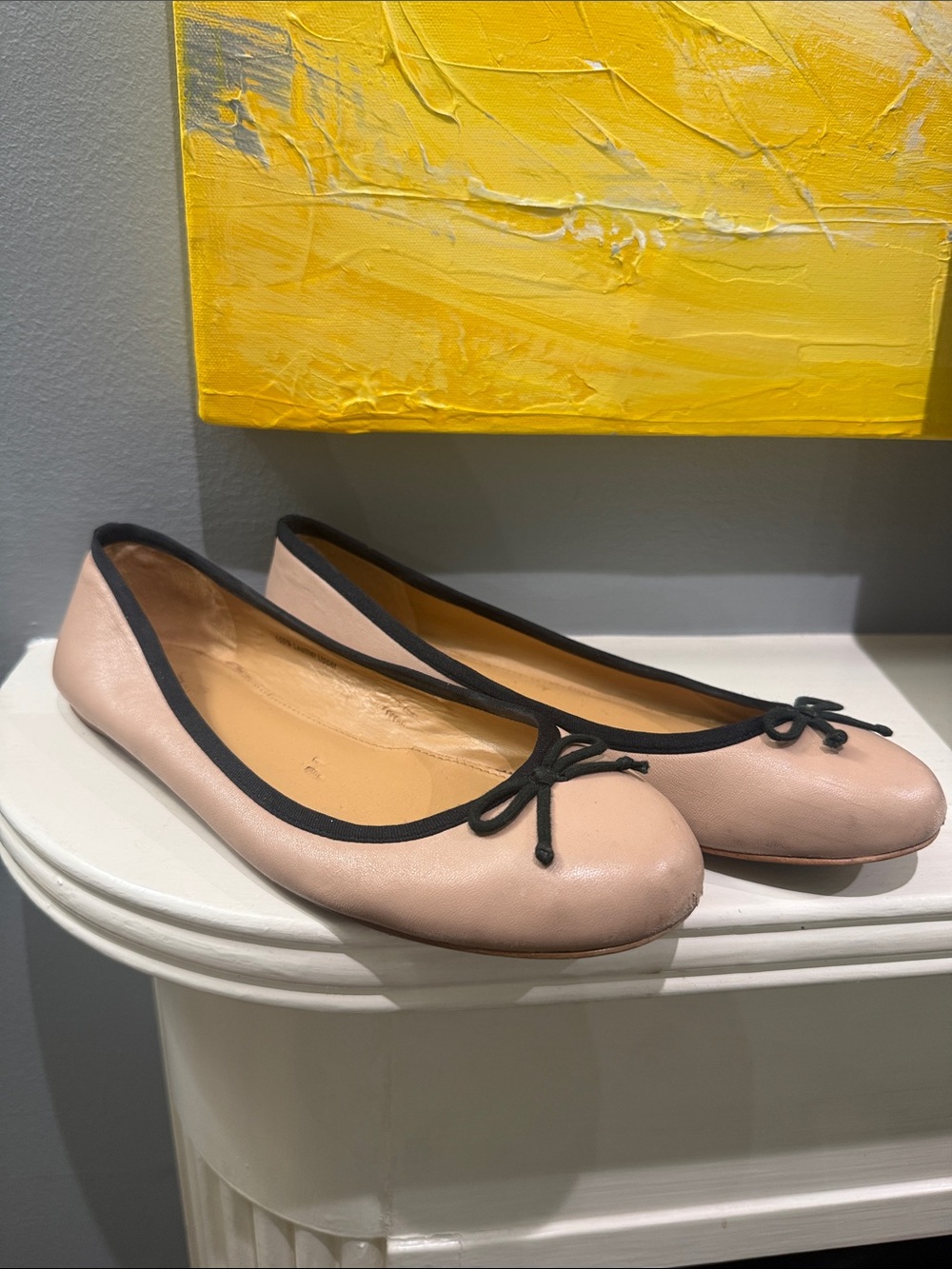 J. Crew Blush Pink Ballet Flats with Black Trim